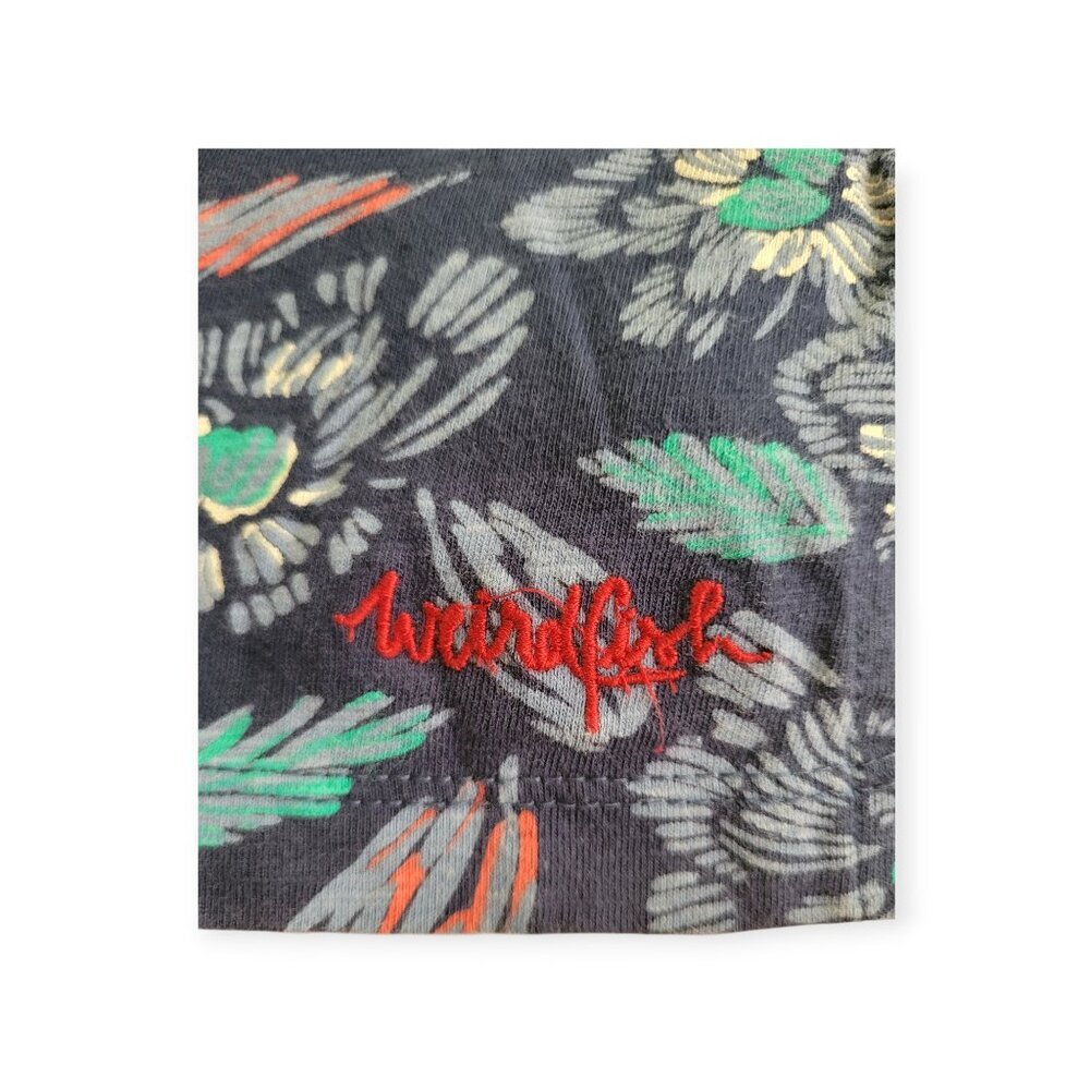 Weird Fish Blue Green Floral Cotton Long Sleeve Scoop Neck Tee UK 8 US 4 Relaxed - Picture 10 of 13